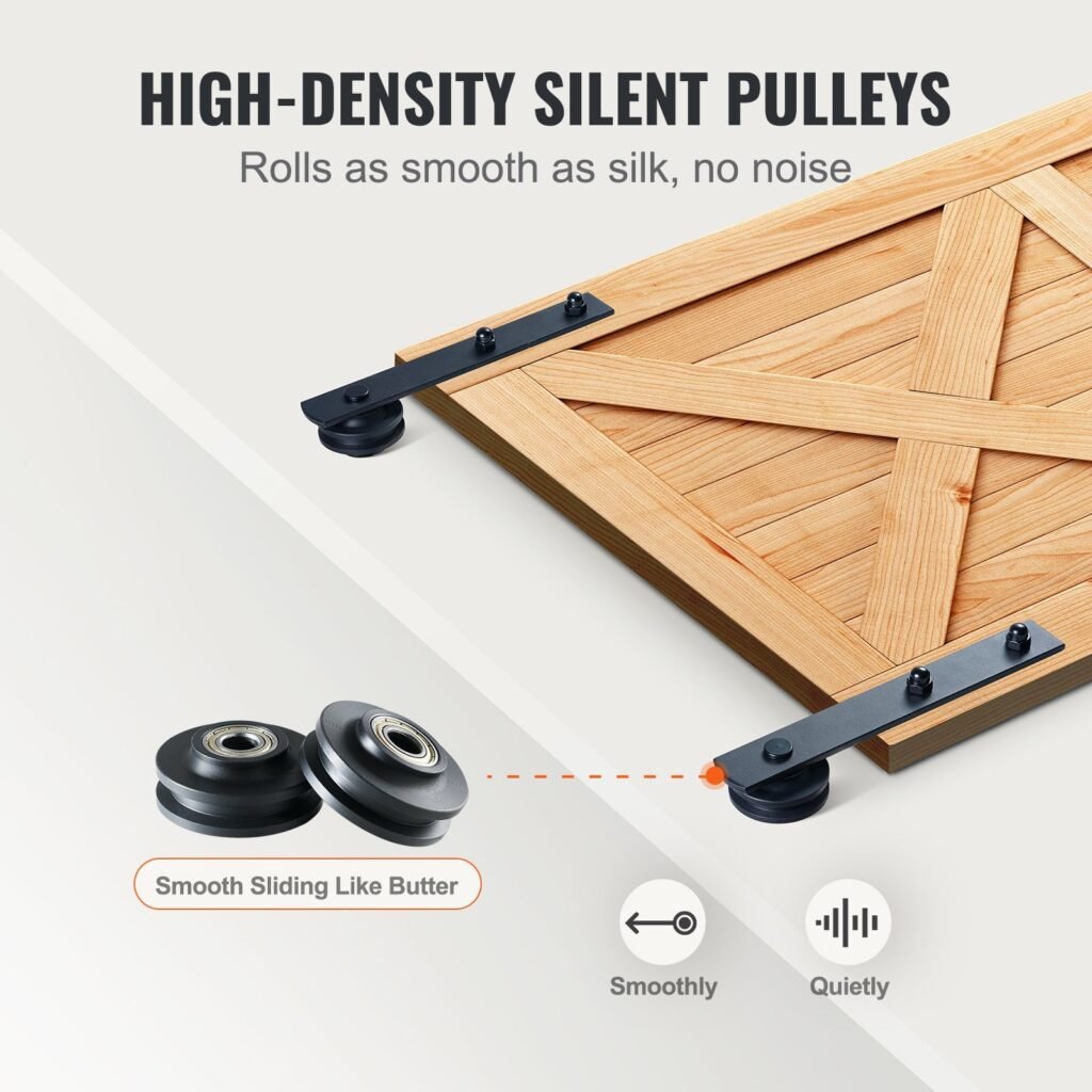 8FT Sliding Barn Door Hardware Kit, 330LBS Heavy Duty Barn Door Track Kit For Double Doors, Fit 3.7-4.3FT Total Wide And 1.3"-1.8" Thick 2 Door Panel, With Smooth & Silent Pulley (I Shape)
