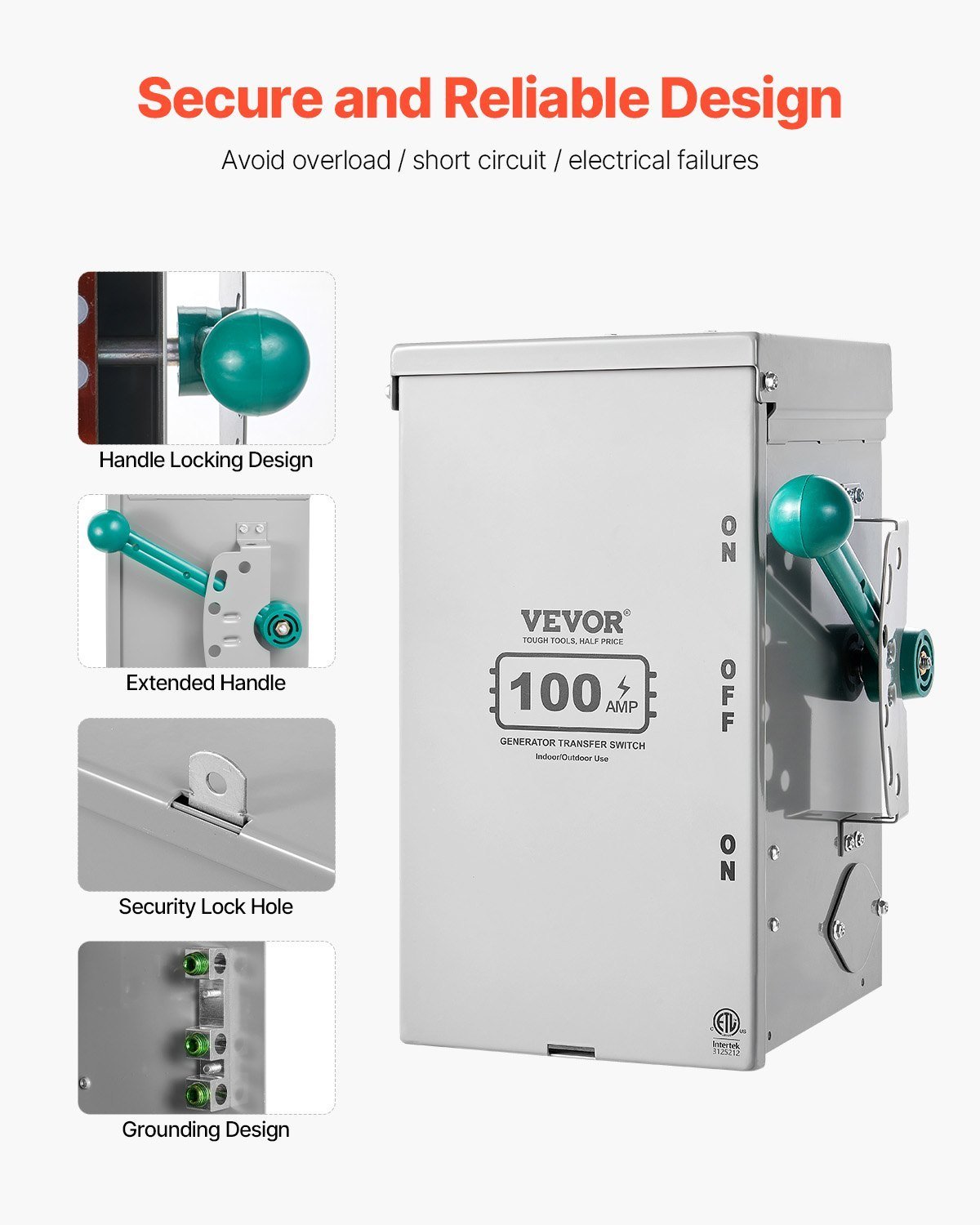 100A Generator Transfer Switch 24000W Manual Transfer Switch 120/240V - Image 5