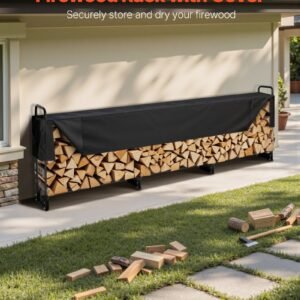 12.7FT Outdoor Firewood Rack With Cover, 152x14.2x46.1in,Heavy Duty Firewood Holder & 600D Oxford Waterproof Cover For Fireplace, Patio, Indoor/Outdoor Log Storage Rack For 3/4 Cord Of Firewood - Image 2