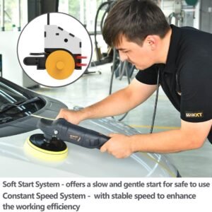 Car Buffer Polisher Rotary Variable Speed Car Polishing Machine 7 Inch Car Detailing Kit With D And Side Handle, Woolen Fleece Hood, Terry Polishing Bonnet, Sanding Discs - Image 3