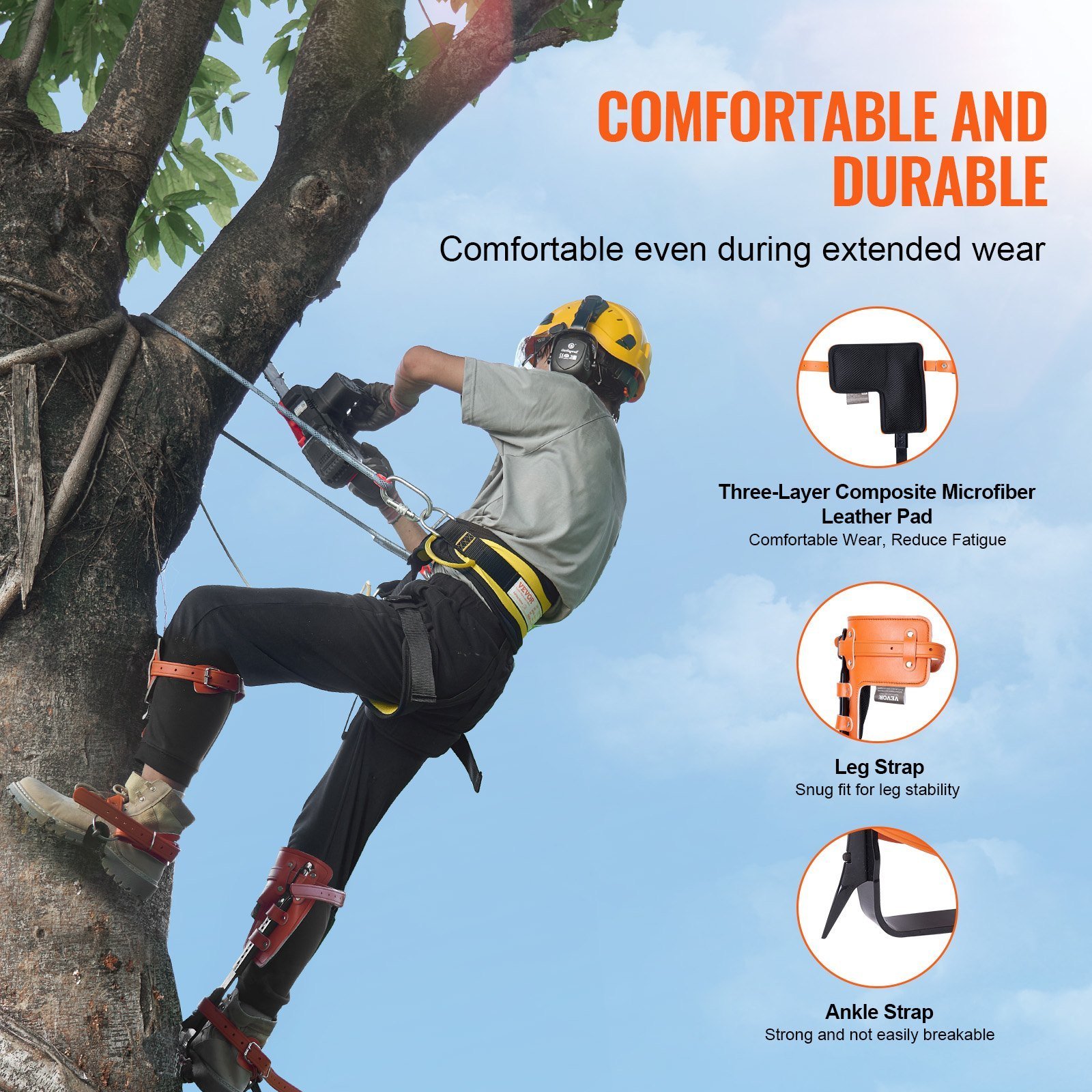Tree Climbing Spikes Set Climbing Spurs Alloy Steel Safety Rope Hareness - Image 5