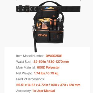Tool Pouch With Belt, 14 Pockets Professional Tool Belt Pouch For Men, Heavy Duty Detachable Adjustable Utility Work Bag For Electrician, Carpenter, Construction, Adjusts Waist 32 To 50 Inches - Image 1