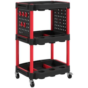 3-Tier Rolling Tool Cart, 200 LBS Capacity Plastic Utility Cart With Side Shelves For Garage, Workshop, Black And Red - Image 8