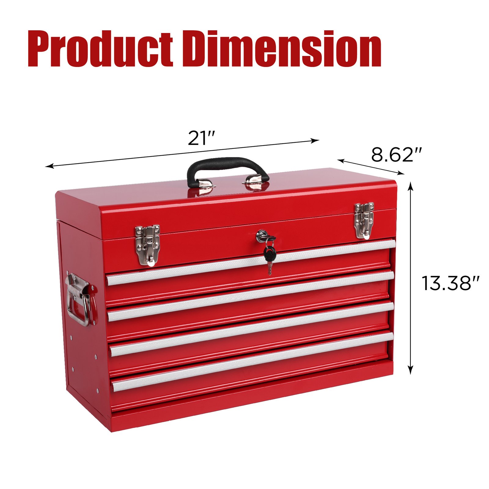 Heavy Duty Metal Tool Box, 21-inch, Portable Metal Tool Box With 4 Drawers, Small Tool Chest With EVA Liners, Ball Bearing Slide Drawers Locking & Powder Coated Finish, Multi-Function Tool Organizer - Image 7