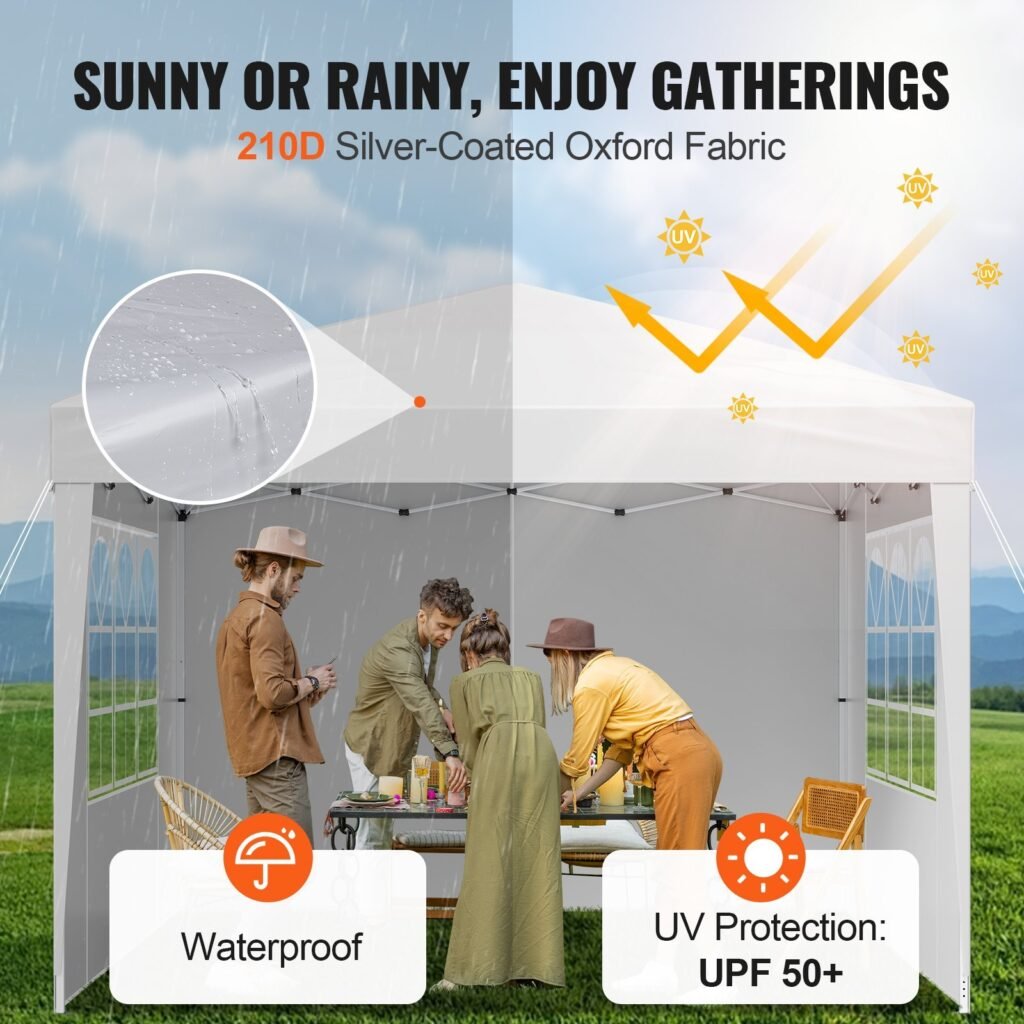 Pop Up Canopy 10 X 10 FT Pop Up Gazebo Tent With 3 Sidewalls & 2 Windows