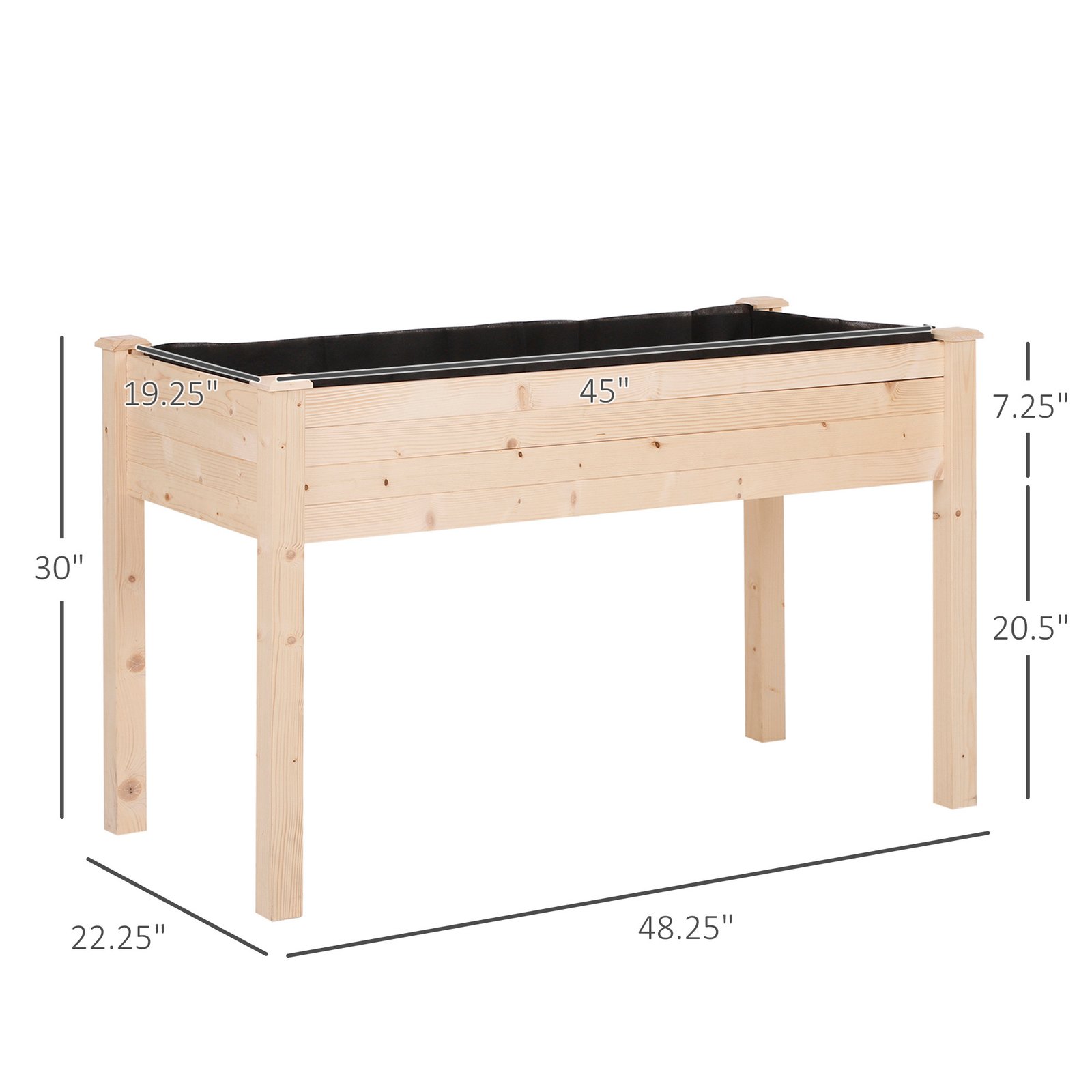 Raised Garden Bed with Legs, 48" x 22" x 30", Elevated Wooden Planter Box, Self-Draining with Bed Liner for Vegetables, Herbs, and Flowers Backyard, Patio, Balcony Use, Natural - Image 6