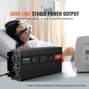Pure Sine Wave Inverter, 3000 Watt, DC 12V To AC 120V Power Inverter With 2 AC Outlets 2 USB Port 1 Type-C Port, LCD Display And Remote Controller For Large Home Appliances, CE FCC Certified - Image 5