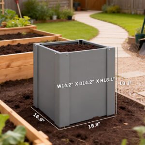 Raised Garden Bed Galvanized Planter Box Outdoor with Gloves for Gardening Vegetables, Flower, Herb, 1.4 x 1.4 x 1.5 ft, Gray - Image 2
