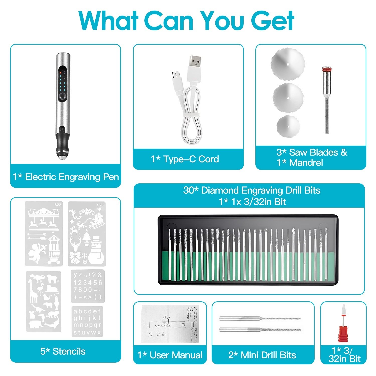 1Set Electric Engraving Pen With 33Pcs Burr Bits 5Pcs Stencils 3 Gears Speed Rechargeable Cordless Professional Engraver Etching Machine For Jewelry Glass Stone Metal Wood - Image 6