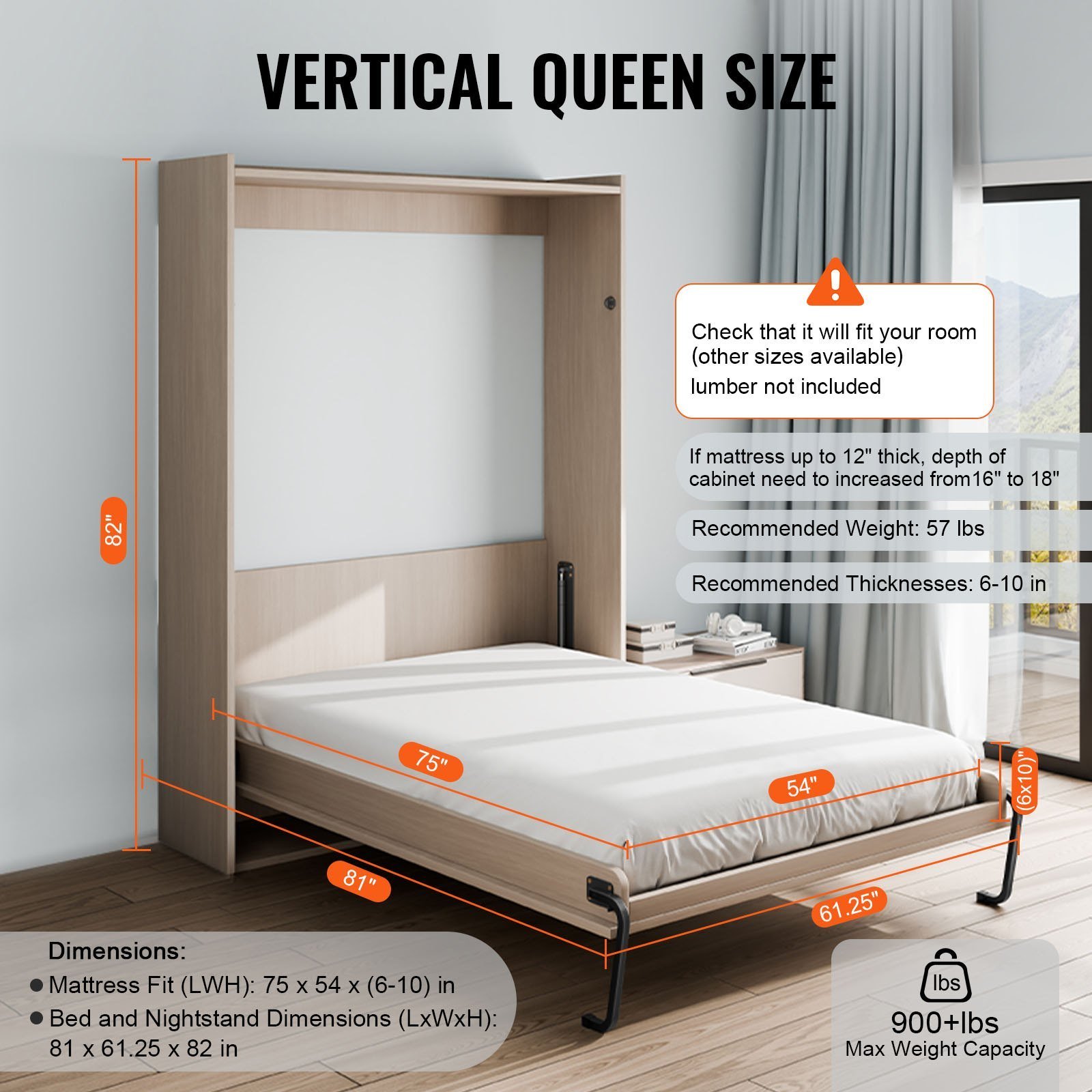 Murphy Bed Kit Full Size Vertical Deluxe DIY Wall Bed Hardware Folding - Image 3