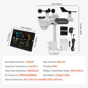 VEVOR 7-in-1 Wireless Weather Station, 7.5 In Large Color Display, Digital Home Weather Station Indoor Outdoor, For Temperature Humidity Wind Speed,Direction Rain UV, With Forecast Data, Alarm, Alerts - Image 6