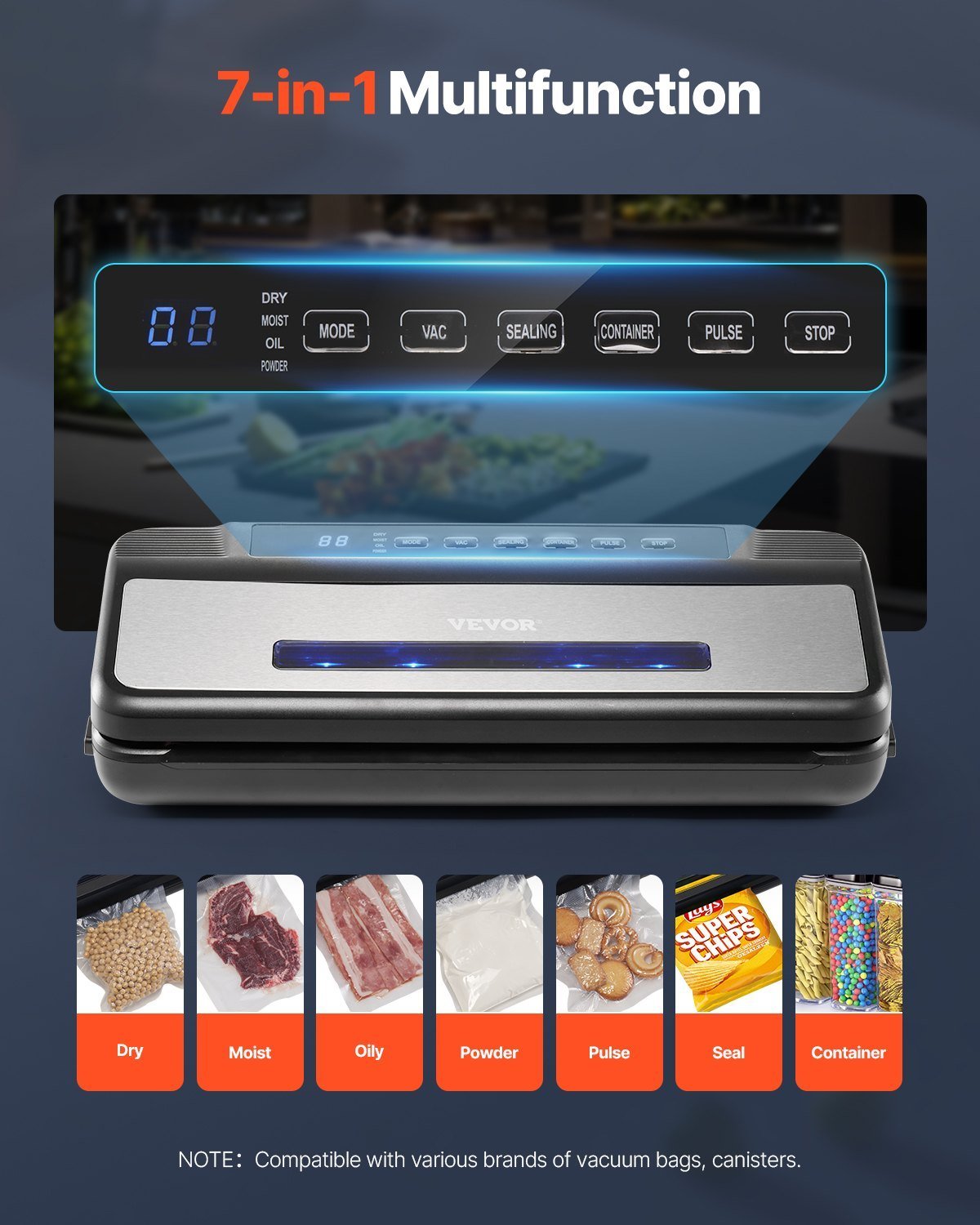 7-in-1 Vacuum Sealer Machine Fast-Compact Automatic Food Saver 120W Bags & Roll - Image 3