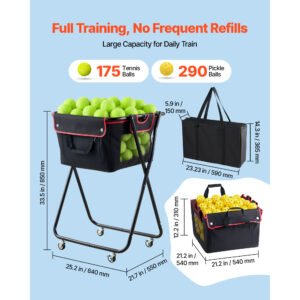Tennis Ball Hopper, Holds 175 Tennis Balls Or 290 Pickleballs, Foldable Pickleball Basket Cart With Wheels For Easy Pick Up, Portable Baseball Cart Caddy With Storage Bag, For Training Coaching - Image 2