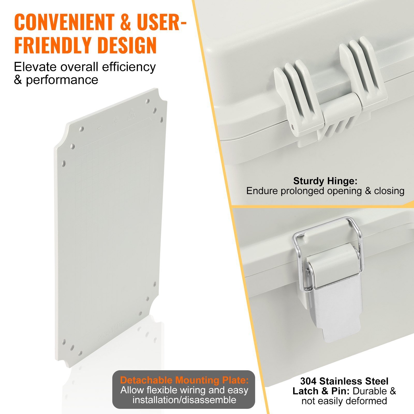 Outdoor Electrical Junction Box, 16.93 X 12.99 X 7.09 In, ABS Plastic Electrical Enclosure Box With Hinged Cover Stainless Steel Latch, IP67 Dustproof Waterproof For Outdoor Electrical Projects - Image 3