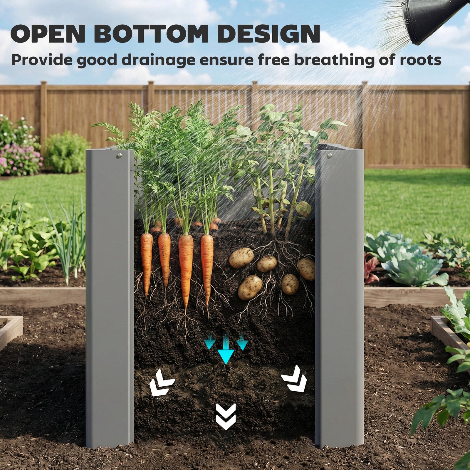 Raised Garden Bed Galvanized Planter Box Outdoor with Gloves for Gardening Vegetables, Flower, Herb, 1.4 x 1.4 x 1.5 ft, Gray - Image 3