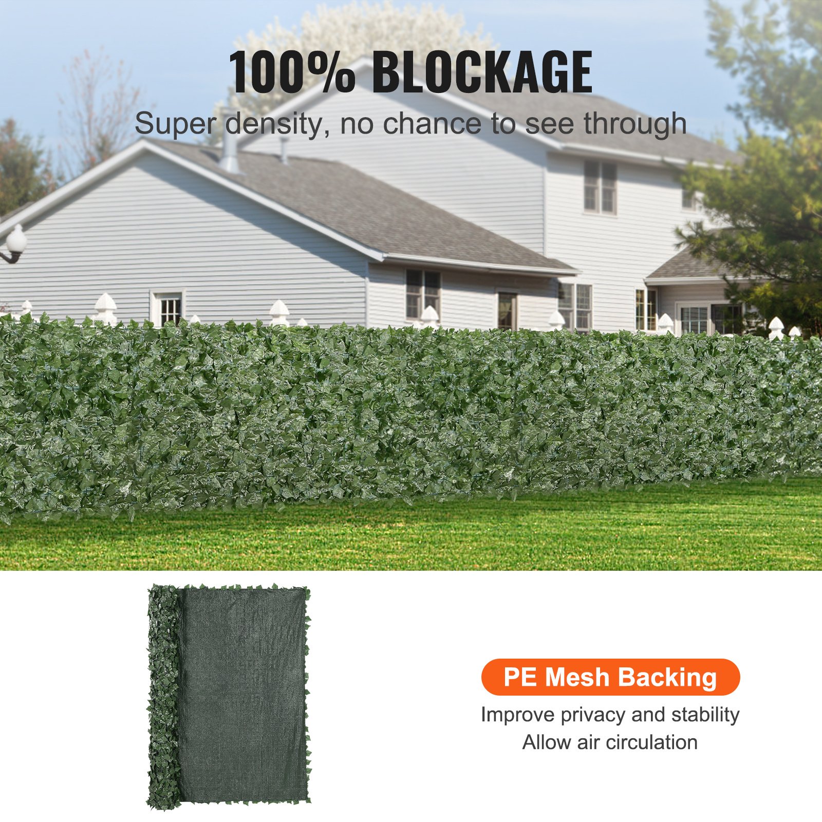 VEVOR Ivy Privacy Fence, 96 X 72 In Artificial Green Wall Screen, Greenery Ivy Fence With Mesh Cloth Backing And Strengthened Joint, Faux Hedges Vine Leaf Decoration For Outdoor Garden, Yard, Balcony - Image 5