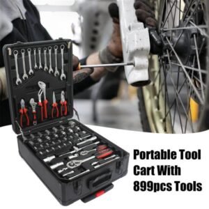 Black Manual Toolbox With 4 Layers Of Tool Sets And Wheels - Image 8