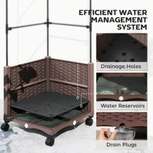 Raised Garden Bed with Trellis, Tomato Cage with Lockable Wheels, Self Watering Planter Box with Drainage Holes, Brown - Image 7