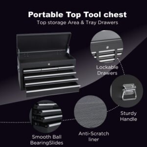 Tool Chest, 8-Drawer Rolling Tool Storage Cabinet With 2 In 1 Detachable Top Tool Box, Liner, Lockable Wheels, Side Hooks, Locking Mechanism, Metal Tool Cart For Garage - Image 8