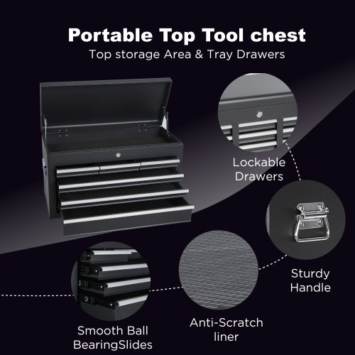 Tool Chest, 8-Drawer Rolling Tool Storage Cabinet With 2 In 1 Detachable Top Tool Box, Liner, Lockable Wheels, Side Hooks, Locking Mechanism, Metal Tool Cart For Garage