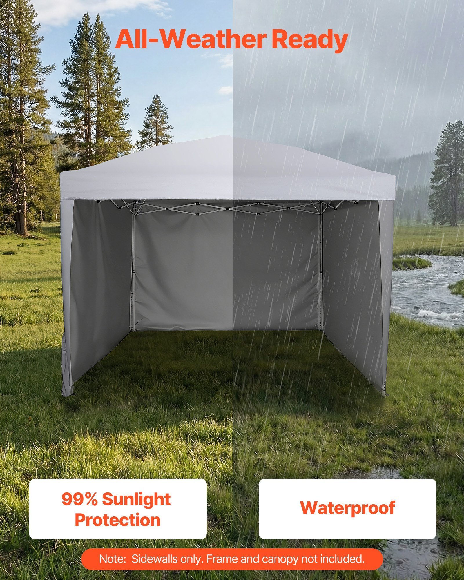 Canopy Sidewalls, Fit For 10 Ft Pop Up Canopy Tent, Tent Side Walls With Waterproof And Sunlight Protection Layer For Outdoor Event Tents, Vendor Booths, Camping, 3 Sidewalls Only, White - Image 3