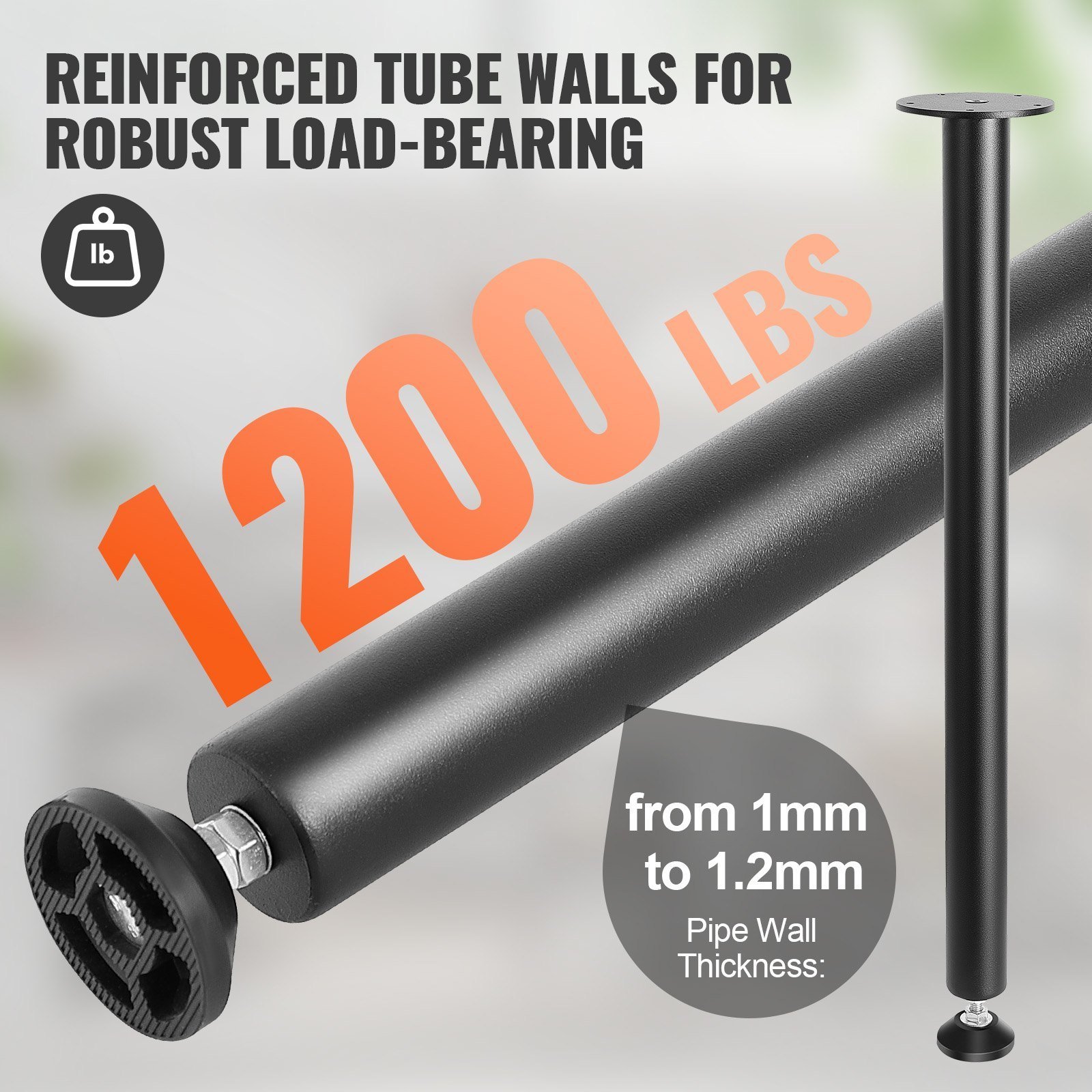 28 Inch Adjustable Desk Legs, Reinforced Steel Office Table Furniture Legs Set Of 4 For DIY, 1200 Lbs Load Capacity Heavy Duty Desk Legs, Quick Instalation Legs With Adjustable Foot Cup Black - Image 5