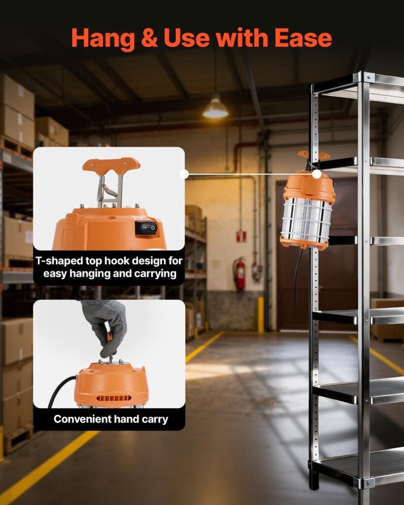 LED Temporary Work Light, 100W, 14400 Lm, 5000K Durable & Water-Resistant, Linkable Up To 8 Units, Ceiling Or Stand Job Site Illumination For Construction Sites, Workshops, Indoor & Outdoor Use