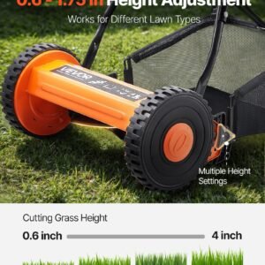 14' Manual Push Reel Lawn Mower 5-Blade Adjustable Height Grass Catcher 2 Wheels - Image 6