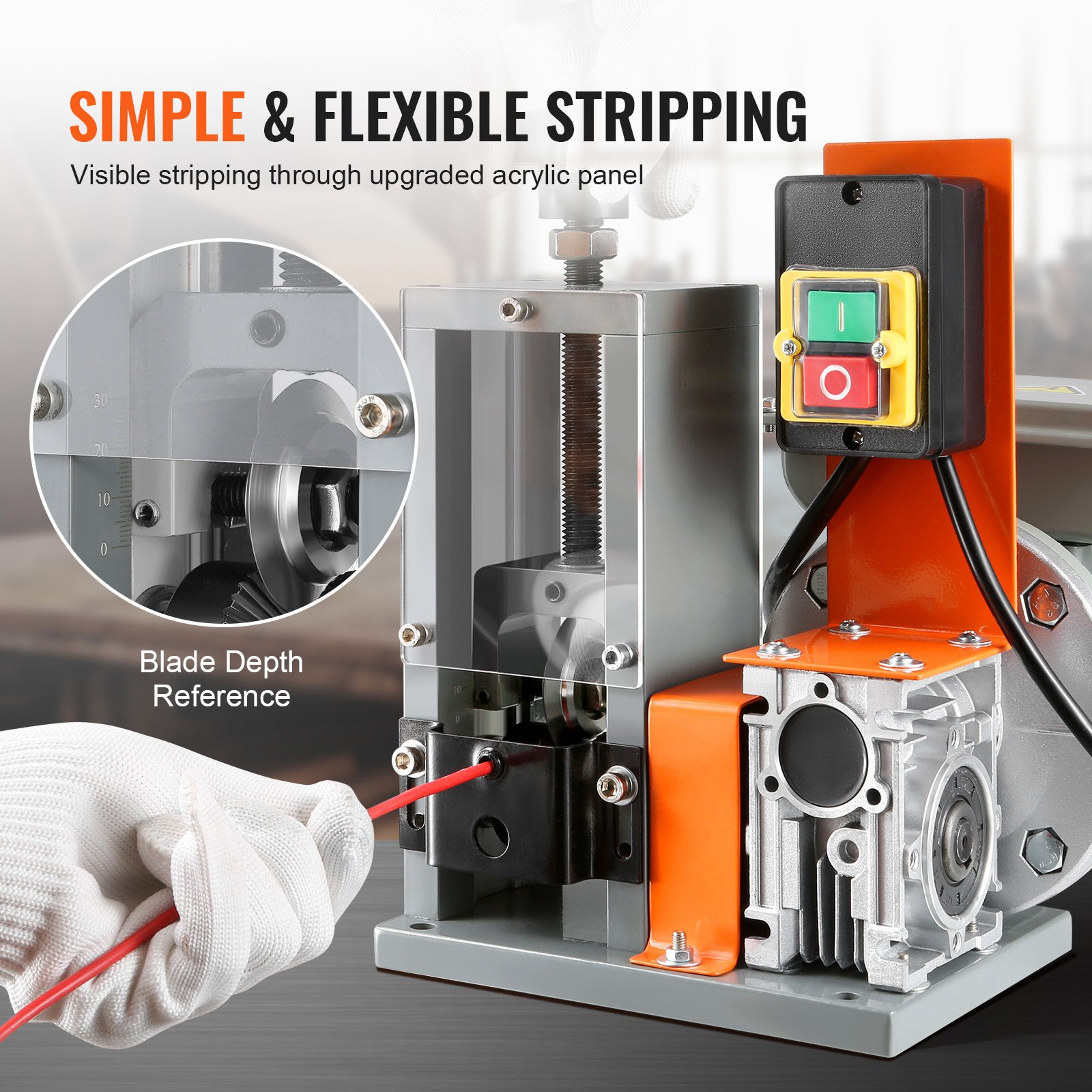 VEVOR Automatic Wire Stripping Machine,  Electric Motorized Cable Stripper, 180 W, 60 Ft Min Wire Peeler With Visible Stripping Depth Reference, For Scrap Copper Recycling - Image 1