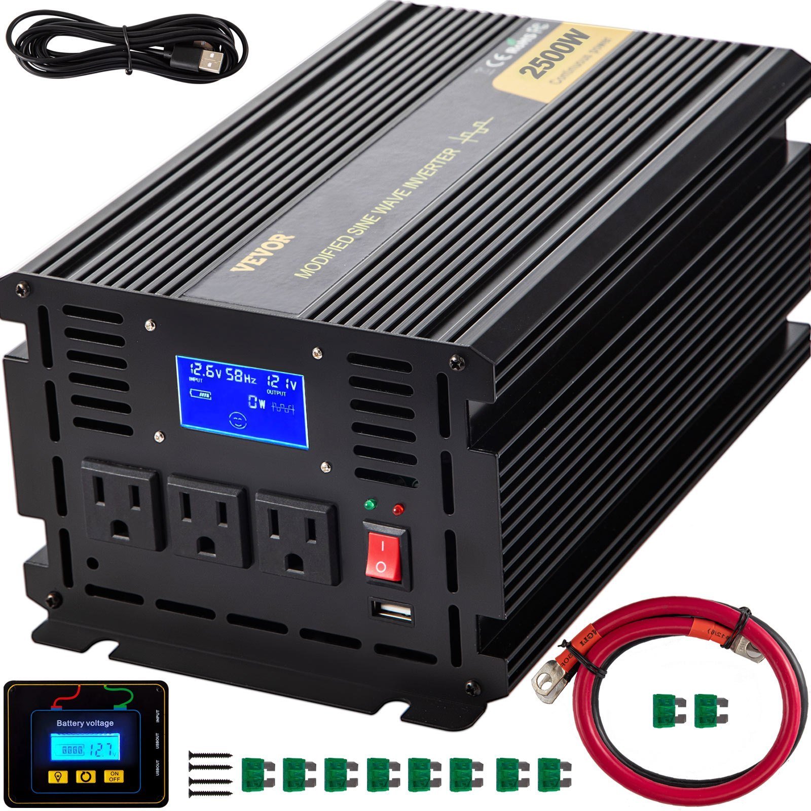 Power Inverter, 2500W Modified Sine Wave Inverter, DC 12V To AC 120V Car Converter, With LCD Display, Remote Controller, LED Indicator, AC Outlets Inverter For Truck RV Car Boat Travel Camping - Image 6