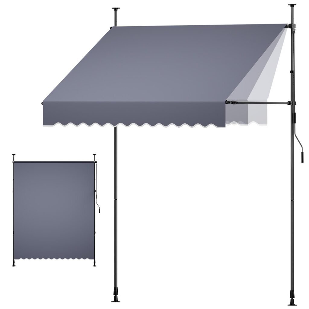 Manual Retractable Awning, 78" Outdoor Retractable Patio Awning Sunshade Shelter, Height Adjustable Patio Door Window Canopy With Manual Crank Handle For Backyard, Garden, Balcony, Dark Gray