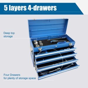 Heavy Duty Metal Tool Box, 21-inch, Portable Metal Tool Box With 4 Drawers, Small Tool Chest With EVA Liners, Ball Bearing Slide Drawers Locking & Powder Coated Finish, Multi-Function Tool Organizer - Image 7
