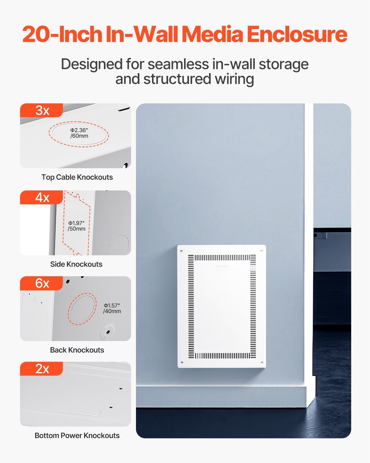 Structured Media Enclosure 20 In Recessed In-Wall TV Media Box With Cover - Image 4