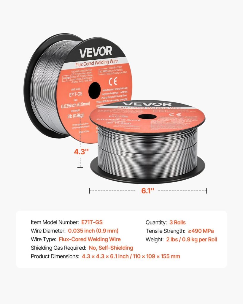 Flux Core MIG Welding Wire, E71T-GS 0.035-inch 2 LBS, Gasless Mild Steel Welding Wire With Low Spatter For All Position Arc Welding, Self-Shielded For Outdoor Use (Pack Of 3 Rolls)