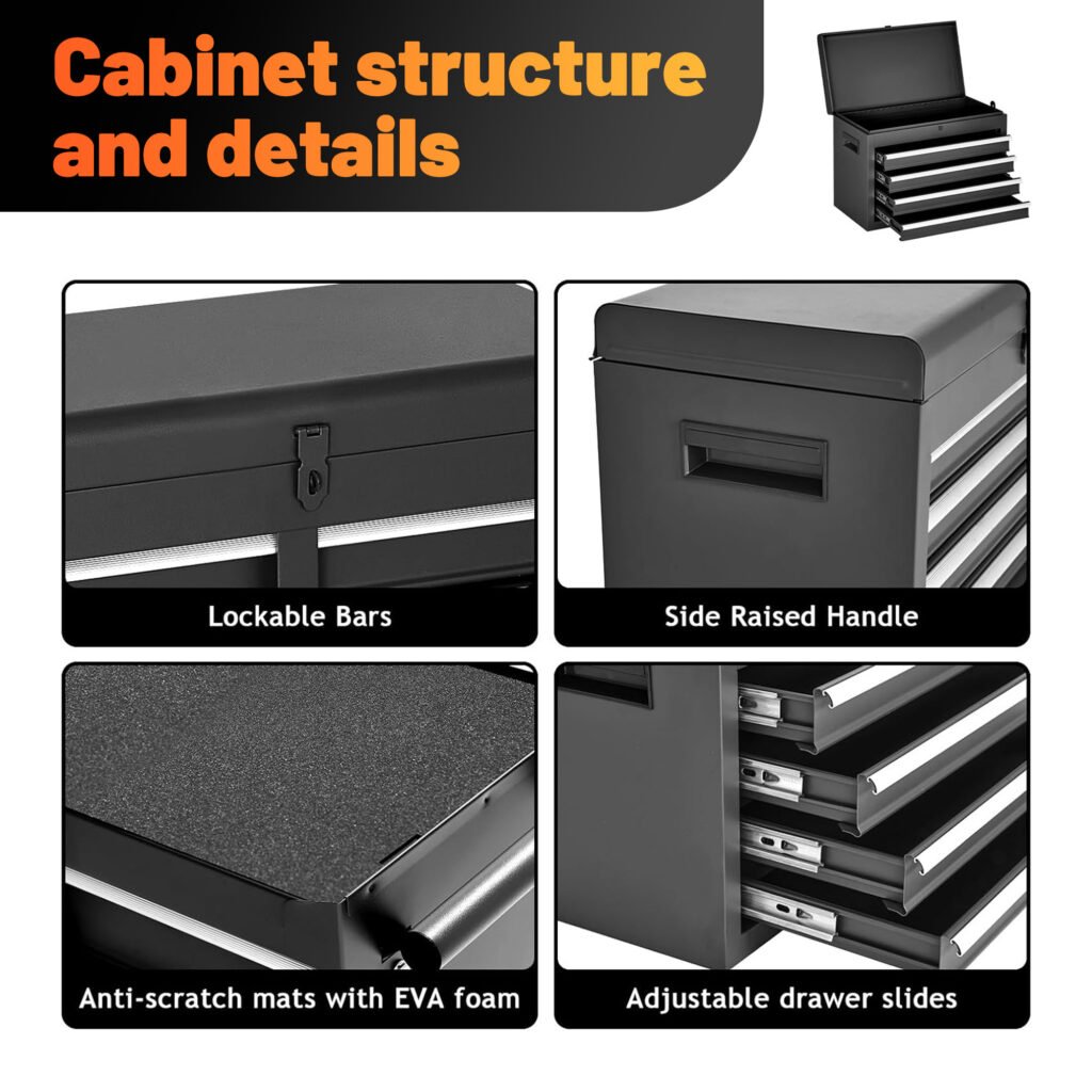 Excelo Tool Chest, 5-Drawer Rolling Tool Storage Cabinet With Detachable Top Tool Box, Liner, Universal Lockable Wheels, Adjustable Shelf, Locking Mechanism, Metal Tool Cart For Garage Workshop