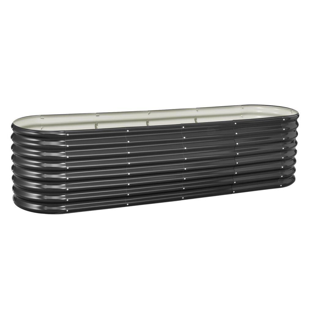 Metal Raised Garden Bed, 8 X 2 X 2 Ft Oval Outdoor Galvanized Planter Garden Box, Open Bottom Design, Large Planter Raised Bed For Growing Vegetables, Flowers, Herbs, And Succulents, Dark Gray