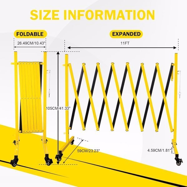 Metal Expandable Barricade, 11 Feet Retractable Fence Outdoor, Mobile Safety Barrier Gate, Easily Assembled Expanding Gate With Casters, Collapsible Accordion Barricade Gate Outdoor