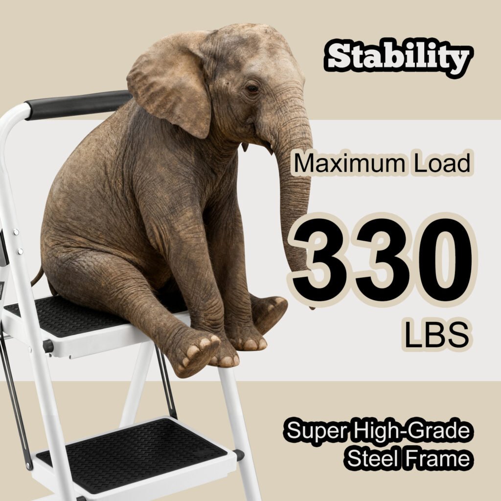 2 Step Folding Ladder Stool In White - Compact Design For Home Use
