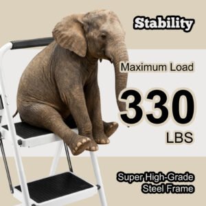 2 Step Folding Ladder Stool In White - Compact Design For Home Use - Image 4