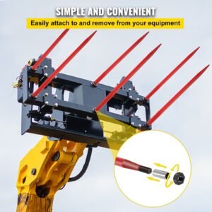 Hay Spear 49' Bale Spear 4500 Lbs Capacity, Bale Spike Quick Attach Square Hay Bale Spears 1 3/4' Wide, Red Coated Bale Forks, Bale Hay Spike With Hex Nut & Sleeve For Buckets Tractors Loaders - Image 3
