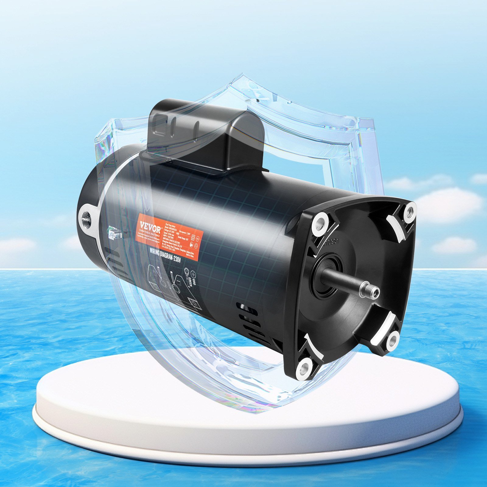 2 HP Pool Pump Motor, 56Y Frame, 230V (7.8 Amps) 3450 RPM, 60Hz, 1.3 Service Factor, 50μF/250V Capacitor, CCW Rotation Square Flange Replacement Motor - Image 6