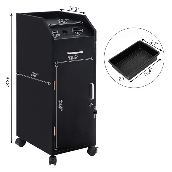 16mm Particle Board, ABS Tray,, Black Hair Salon Tool Cart