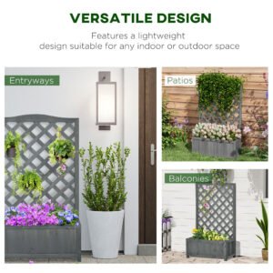 46" Wooden Planter with Trellis, Raised Garden Bed to Grow Vegetables, Herbs, Flowers for Backyard, Patio, Gray - Image 5