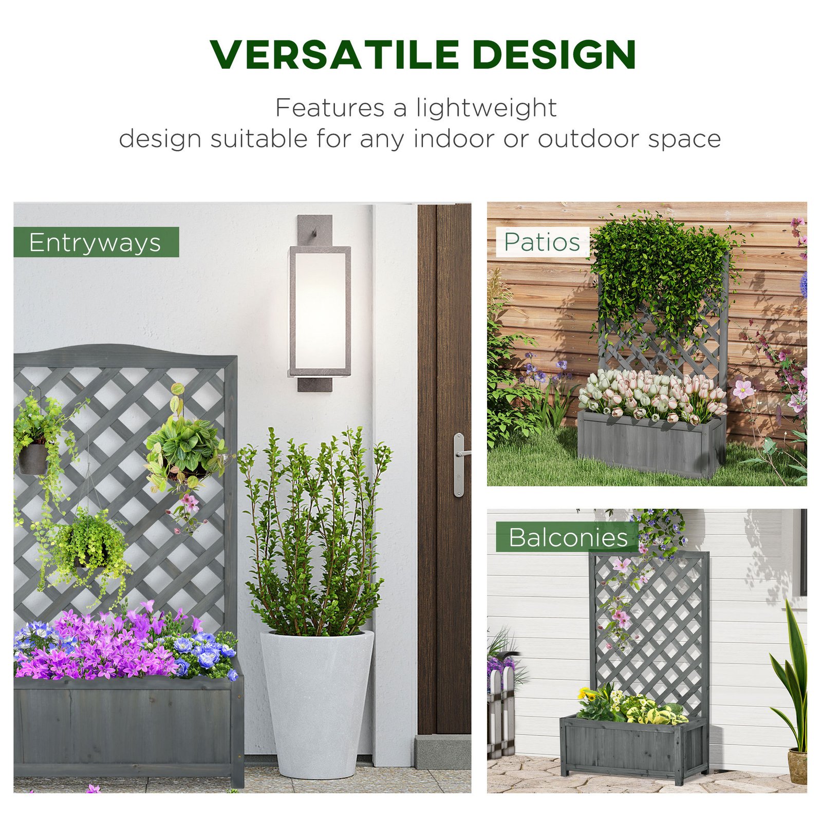 46" Wooden Planter with Trellis, Raised Garden Bed to Grow Vegetables, Herbs, Flowers for Backyard, Patio, Gray - Image 5