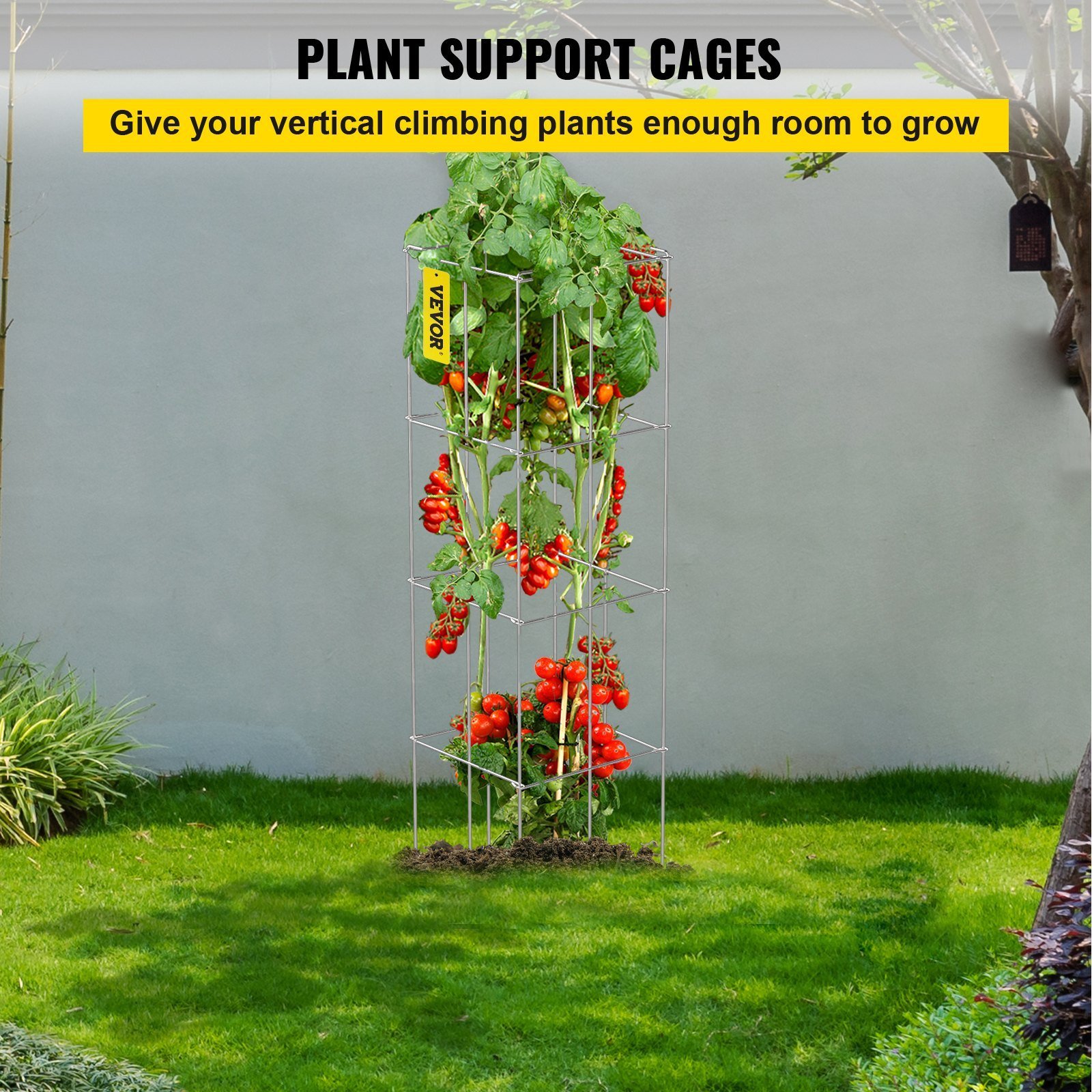 Tomato Cages, 11.8' X 11.8' X 46.1', 10 Packs Square Plant Support Cages, Silver PVC-Coated Steel Tomato Towers For Climbing Vegetables, Plants, Flowers, Fruits - Image 2