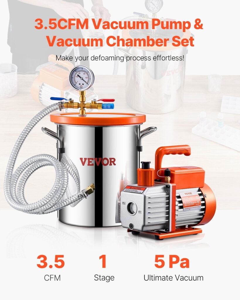 1.5 Gallon Vacuum Chamber 3.5CFM Single Stage Pump Degassing Chamber Kit