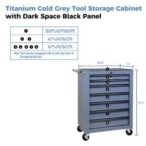 7-Drawer Rolling Tool Storage Cabinet With Detachable Top Tool Box, Universal Lockable Wheels, Adjustable Shelf, Locking Mechanism, Metal Tool Cart For Garage Workshop,Titanium Cold Grey - Image 2