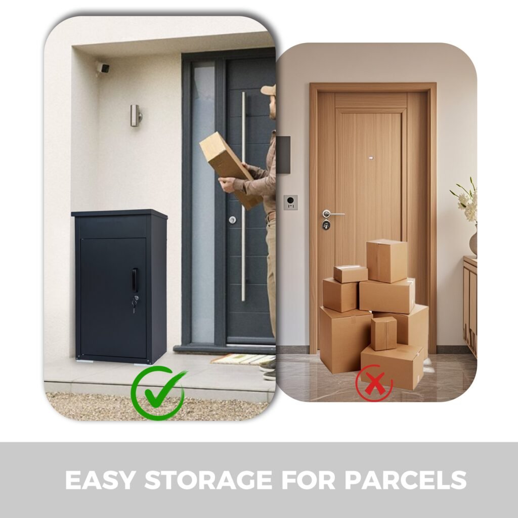 Package Delivery Box for Outside,  Cold-Rolled Steel Delivery Box for Packages & Mails, Anti-Theft Lockable Large Mailbox for Porch, House, Curbside, Black