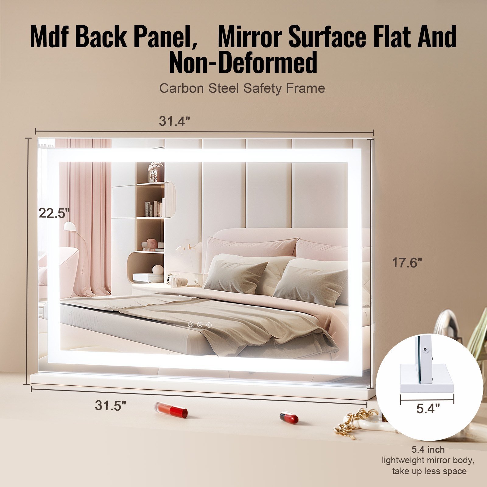 Lighted Makeup Mirror 3 Color Vanity W/ USB Desktop Wall-mount 31.5x21.7in - Image 2