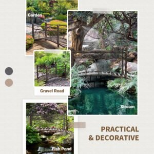 3.3 Metal Arch Zen Garden Bridge with Safety Siderails, Decorative Footbridge, Delicate Scrollwork & Corner Spheres for Stream, Fish Pond, Bronze - Image 4